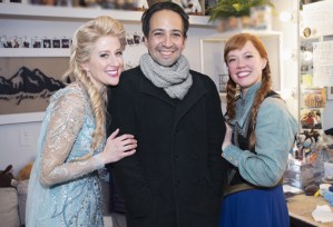 Lin-Manuel Miranda Goes Backstage to Visit <em>Frozen</em>'s Leading Ladies