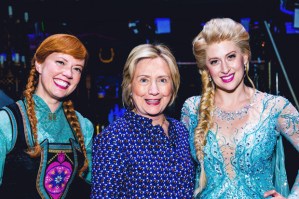 Hillary Clinton Poses with Anna and Elsa After Seeing <em>Frozen</em> on Broadway