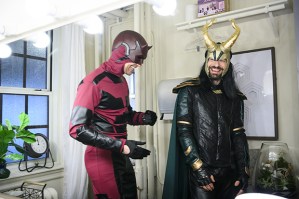 Superhero Switcheroo! Tom Hiddleston and Charlie Cox Dress as Daredevil and Loki for Halloween