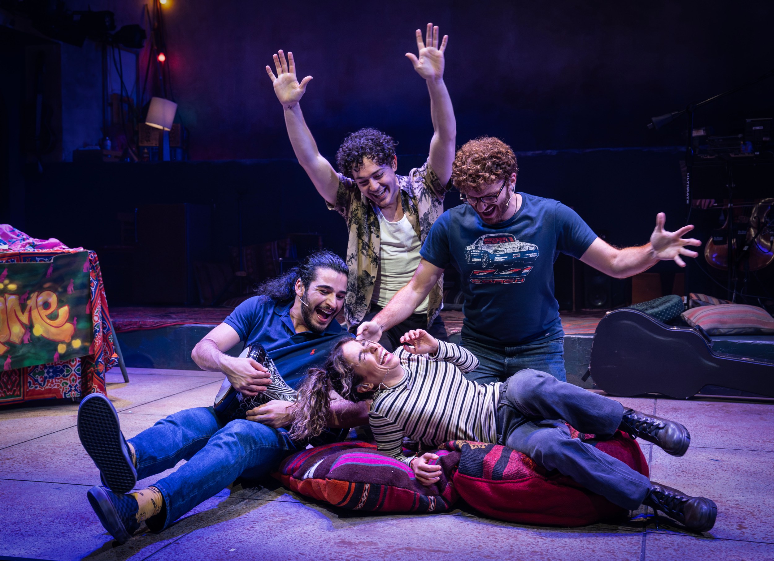 John El Jor, Rotana Tarabzouni, Ali Louis Bourzgui and Michael Khalid Karadsheh in WE LIVE IN CAIRO at New York Theatre Workshop, Photo by Joan Marcus