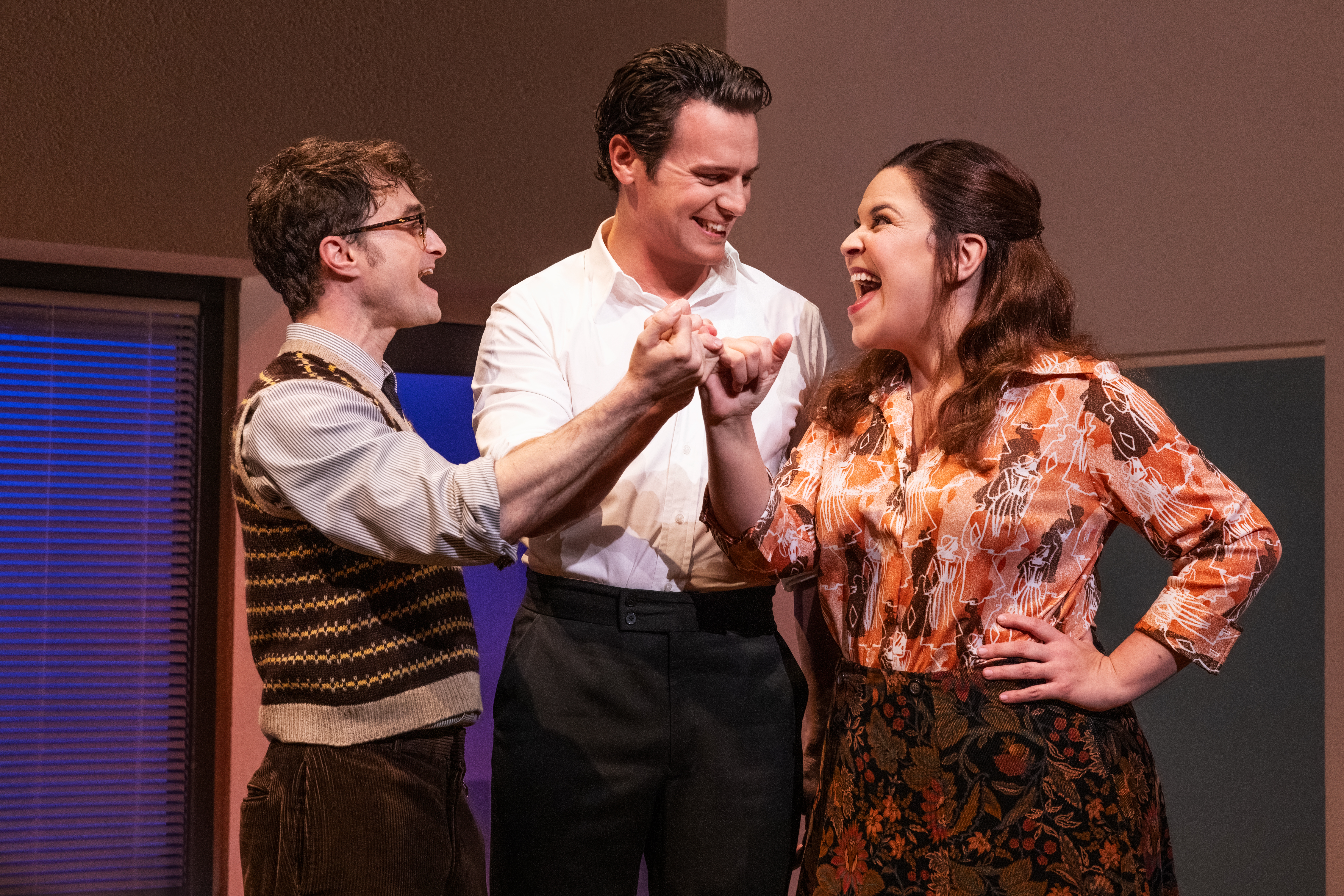 Daniel Radcliffe, Jonathan Groff, and Lindsay Mendez (© Matthew Murphy)