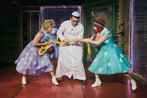 Lilian Rebelo, Dario Ladani Sanchez, and Katie Rodriguez in INTAR's 2025 production of THE IRREPRESSIBLE MAGIC OF THE TROPICS Photo by Valerie Terranova